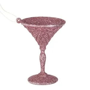 Ornament Brad de Craciun Pahar Cocktail cu Glitter Roz 9cm