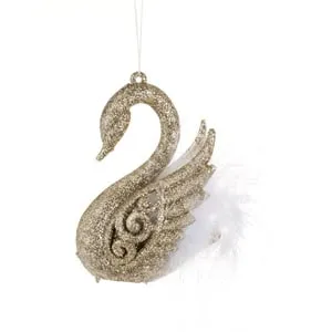 Ornament Brad de Craciun Lebada cu Glitter și Pene