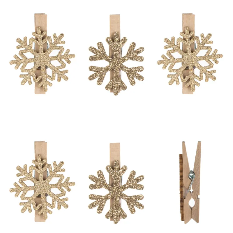 Set Clestisori Decorativi de Crăciun din Lemn cu Fulgi de Zăpadă