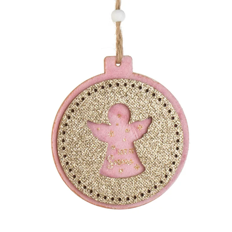 Ornament de Crăciun cu Înger din Lemn și Glitter Bej, Dimensiune 10cm
