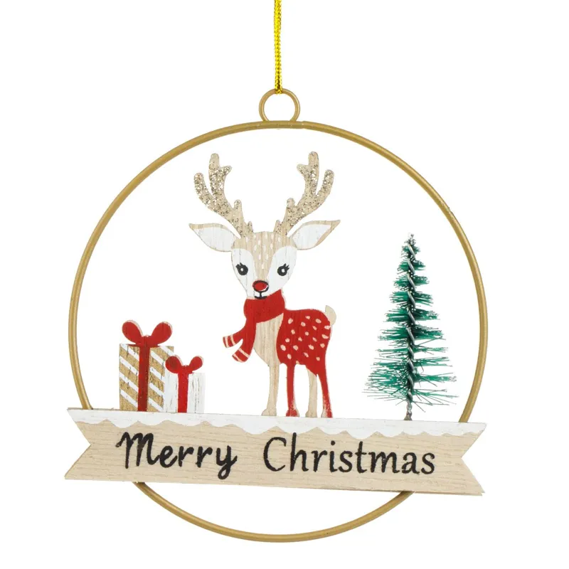 Ornament de Crăciun Cerb Roz Auriu cu Mesaj Merry Christmas