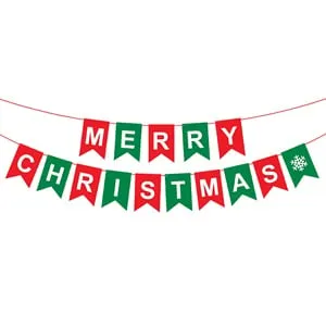 Ghirlandă de Crăciun cu Stegulete Pasla Rosie Verde \"Merry Christmas\"