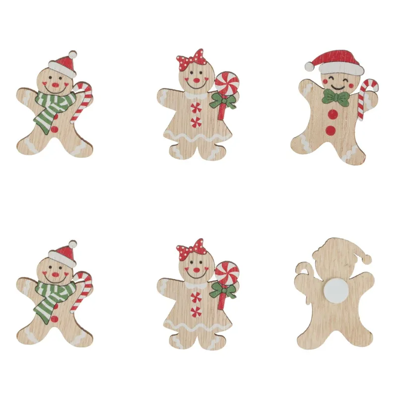 Figurine Decorative Autocolante de Lemn Gingerbread și Om de Zăpadă pentru Decor