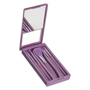Set cu Pensule de Machiaj Mov, 6 Piese, Cutie cu Oglinda