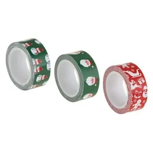 Set benzi adezive Washi Tape ros și verde cu modele de Crăciun pentru cadouri