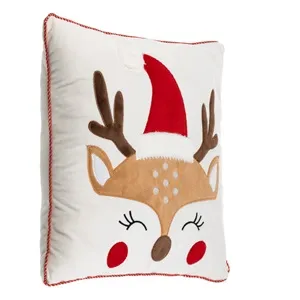 Perna Decorativă de Crăciun Alba cu Ren 35x35cm