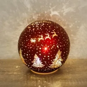 Glob decorativ Crăciun sticlă roșie cu lumină LED 15cm