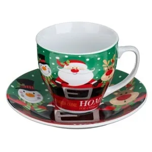 Set farfurie și cane de Crăciun verde cu figurine Santa