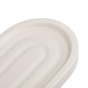 Tavă Ovală Minimalistă din Ciment Bej pentru Baie – poza 4