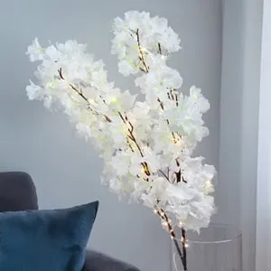 Ramuri Decorative cu Flori Albe si Lumini LED - 2 Bucati, 135cm – poza 2