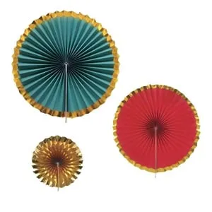 Evantaie Decorative de Craciun Rosu Verde Auriu - Set de 3 Dimensiuni