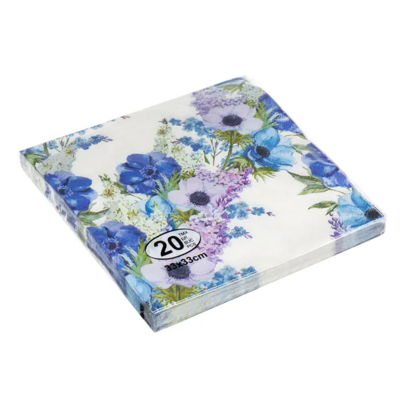 Șervețele de masă cu 2 straturi, 33x33cm, Model liliac și flori albastre, 20 buc – poza 4