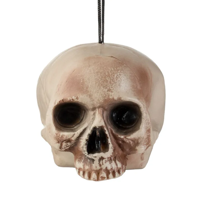 Craniu decorativ suspendabil pentru Halloween, 15 cm, realist, bej-maro-negru