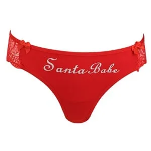 Chiloti String Rosu cu Dantelă de Crăciun \"Santa Babe\" pentru Femei