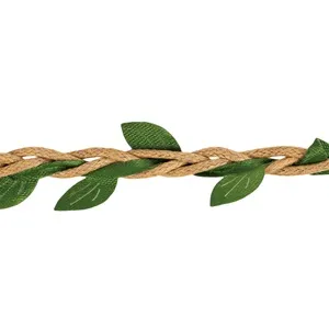 Panglică ambalaj maro cu frunze verzi 3D, 5m x 1,5cm – poza 3