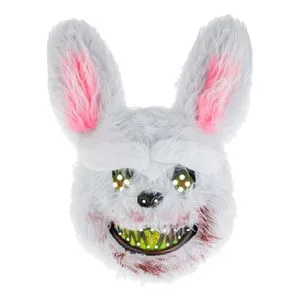 Masca de Halloween Iepure Infricosator cu Blana Alba si Dinti Insangerati