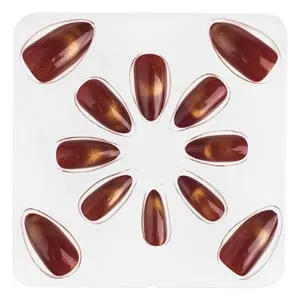 Set Unghii False Adezive Bordo Cat Eye Almond - 12 bucăți