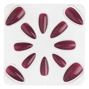 Set Unghii False Adezive Bordo Lucioase Forma Migdala - 12 Bucăți