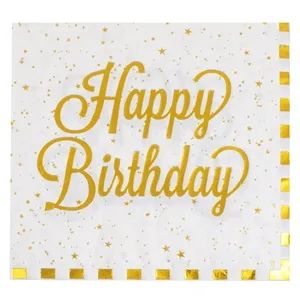 Servitele de masă petrecere albe cu folie aurie Happy Birthday
