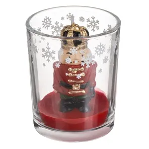 Pahar decorativ pentru lumanare de Crăciun cu figurina spargatorului de nuci
