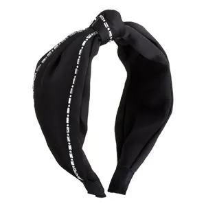 Coronita Par Lăță Satinată Negru cu Strass Argintiu și Nod