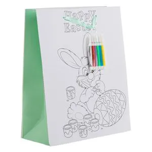 Set Creativ de Paste cu Pungă de Hârtie Model Iepure și 6 Carioci, 26x12x32cm