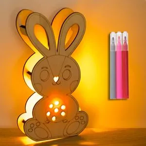 Set Creativ de Paste cu Iepure din Lemn și Lumina LED, 3 Carioci