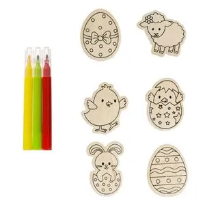 Set Creativ cu 6 Figurine de Paste cu Magnet si 3 Carioci