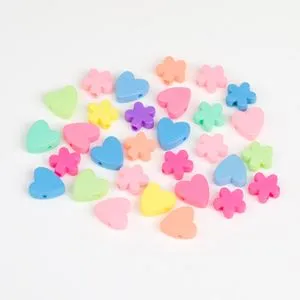 Set Margele din Lemn pentru Creatii, Forme Inima si Floare, Multicolore, 30 buc, 1x1 cm
