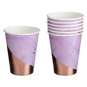 Set Pahare de Petrecere Lila Marmură cu Folie Aurie 360ml