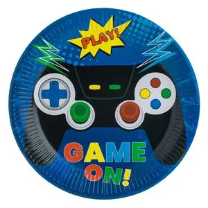 Farfurii de petrecere albastre cu model control gaming, 6 buc, Ø23 cm