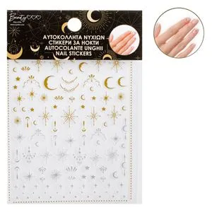 Autocolante pentru unghii cu luna și stele argintii și aurii