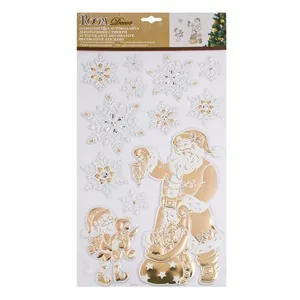 Autocolante Decorative de Crăciun Bej și Alb cu Fulgi Glitter