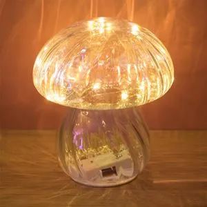 Lampa de Masă LED Ciupercă Sticlă Irizată – Atmosferă Magică