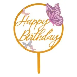 Topper pentru tort Happy Birthday cu fluturi romantice