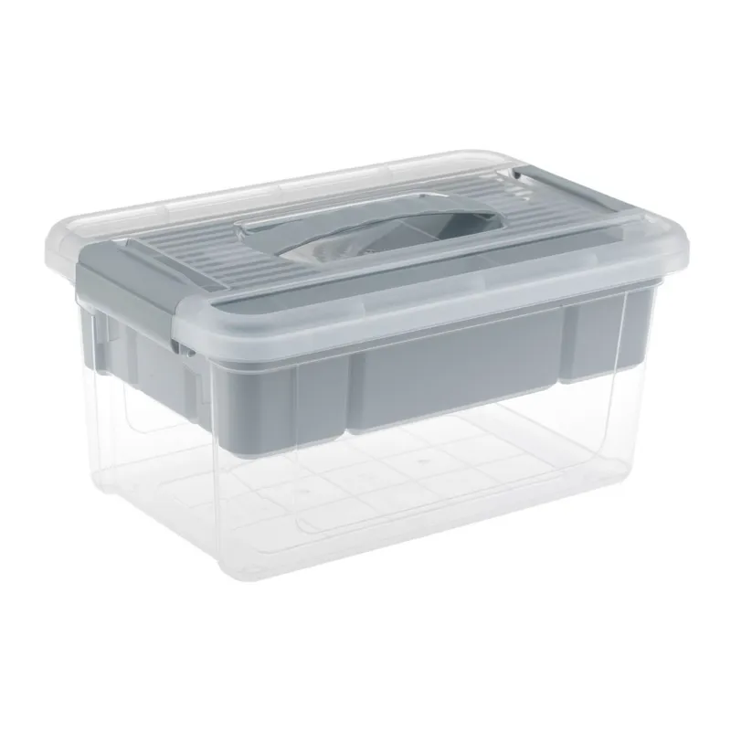 Cutie organizator cu raft compartimentat, capac transparent și mâner, 5L – poza 2