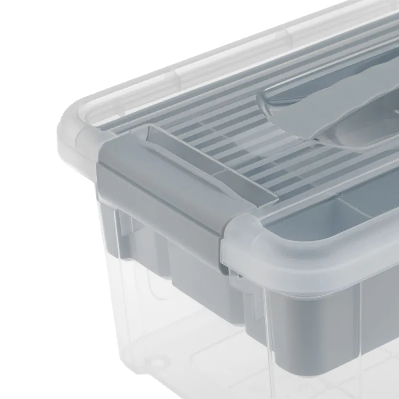 Cutie organizator cu raft compartimentat, capac transparent și mâner, 5L – poza 8