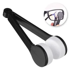 Dispozitiv de curățat lentile ochelari, cu plăci din microfibră, negru