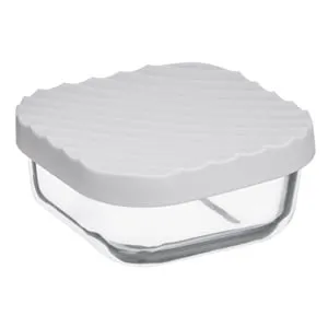 Caserola din sticla patrată cu capac plastic pentru porții mici