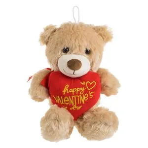 Ursuleț de Plus Bej cu Inimă Roșie "Happy Valentine's Day" 24cm