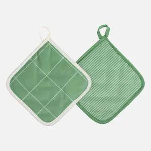 Set Șervețele de Bucătărie, Verde cu Modele Ecru, 17x17cm, 2 buc