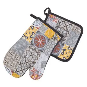 Set Mănușă și Șervețel de Bucătărie, Bej Antracit, Model Tiles, 2 buc