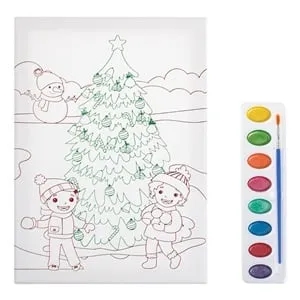 Set de Colorat de Crăciun cu Canvas A4 și Acuare