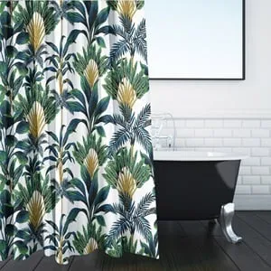 Perdea de dus cu frunze tropicale mari verzi pentru baie