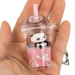 Breloc Pahar Milkshake Roz cu Panda și Confetti Argintiu – poza 3