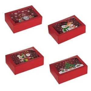 Set Cutii Dulciuri de Craciun Rosii cu Model și Fereastră