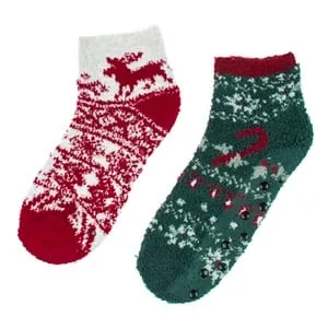 Sosete Scurte de Craciun Jacquard pentru Femei Ecru Verzi