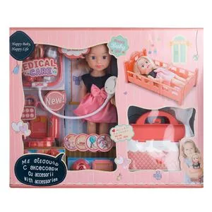 Papusa Medic cu Trusa Medicala si Accesorii, 33 cm, Roz