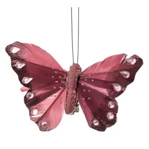 Fluture Decorativ cu Clip pentru Perdele, 10 cm, Roz și Negru cu Strass