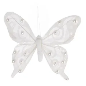 Fluture Decorativ Alb cu Margele pentru Perdele 11cm